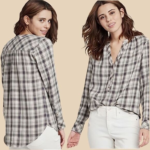 Universal Thread Olive Plaid Flannel High Low Tunic Top Sz M - Picture 3 of 11